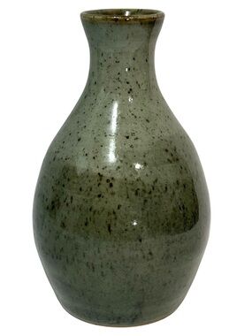 Vintage 1970s Signed Mylene Small Pottery Art Vase - Speckled Gray/Green Glaze